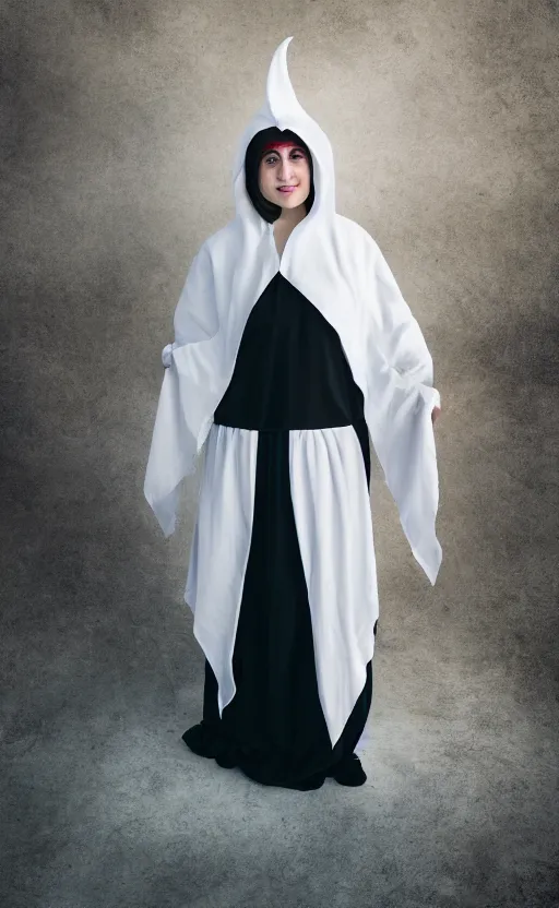 Image similar to a person wearing a handmade crescent moon costume, HD photo, depth of field, costume design portfolio