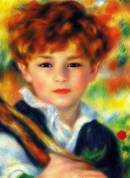 Image similar to lifelike oil painting portrait of peter pan by renoir