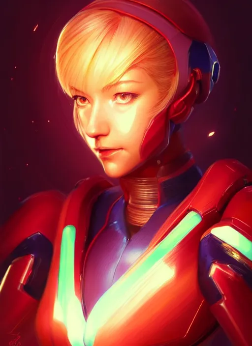 Image similar to portrait of zero suit samus aran, intricate, elegant, glowing lights, highly detailed, digital painting, artstation, concept art, smooth, sharp focus, illustration, art by wlop, mars ravelo and greg rutkowski