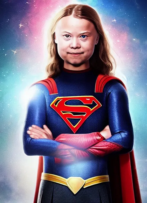 Image similar to greta thunberg as supergirl, detailed digital art, trending on Artstation