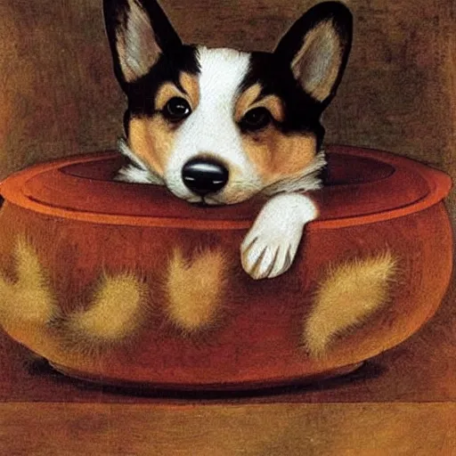 Image similar to corgi dog in cosmos painting, leonardo da vinci style