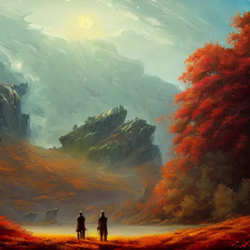 Prompt: autumn _ detailed _ landscape _ painting _ of _ irreconcilable _ personification _ by _ anato _ finnstark _ noah _ bradley _ raymond _ swanland _ and _ steven _ belledin _ 8 k, w 7 6 8