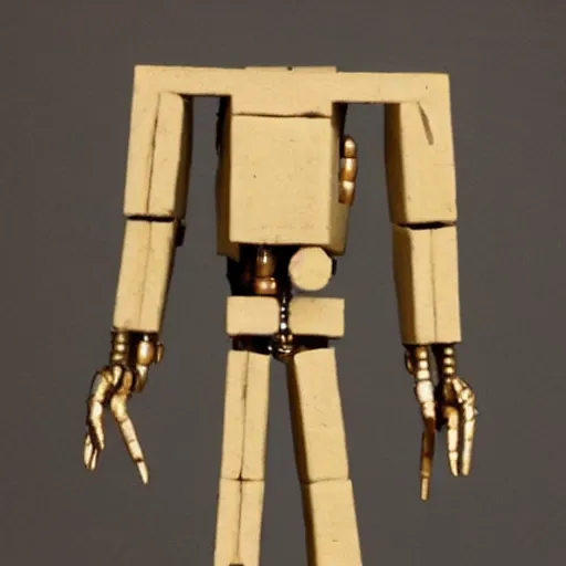 Image similar to a tall mechanical alien with beige skin and a cube head