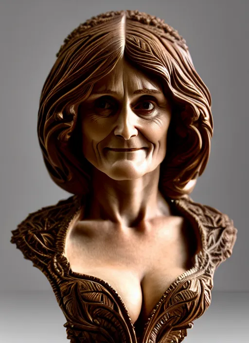 Image similar to high intricate bust of an margot kidder ( 1 9 7 0 ) carved from wood in baroque style, studio light, maria panfilova, andrea savchenko, mike kime, ludovic plouffe, qi sheng luo, oliver cook, trending on artstation