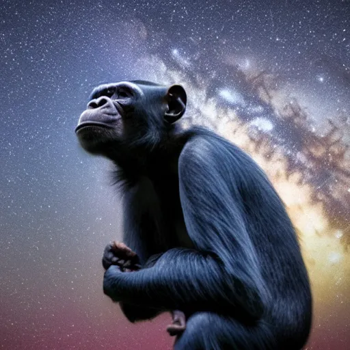 Image similar to a blue chimp is laying on his back, looking at the stars, 4 k, photo, beautiful