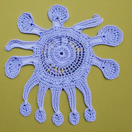 Image similar to intricate crochet jelly fish, product photo