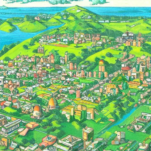 Image similar to small town seen from above by ken sugimori