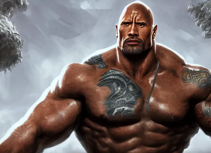 Image similar to dwayne johnson character concept art, digital illustration, trending on artstation, intricate details, epic composition, sharp focus, 8 k uhd, masterpiece, league of legends splash art