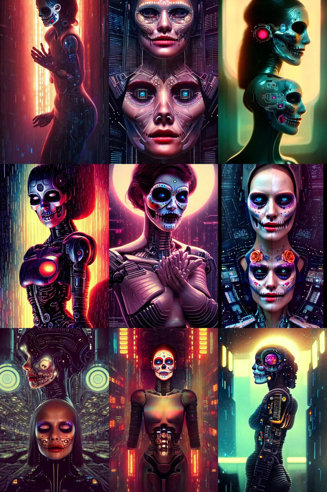 Prompt: ultra realistic, beautiful crying android! woman. ecstatic, cinestill, blade runner, interstellar, intricate detailed environment, by paul bellaart. ( el dia los muertos ), 8 k, hd. by ociacia and rossdraws and artgerm and rutkowski and mucha