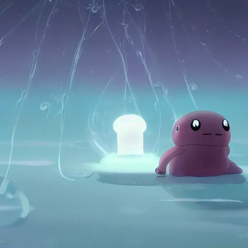 Image similar to baby harp seals being eaten by a jellyfish robots on a crystalline alien world, atey ghailan, goro fujita, studio ghibli, scary lighting, clear focus, very coherent