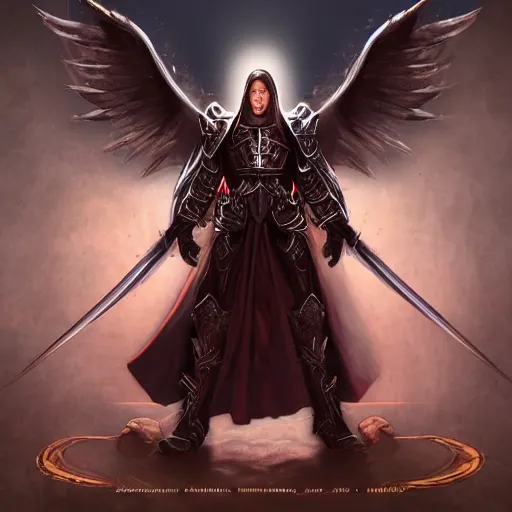 Image similar to archangel auriel from diablo, faceless, face is not visible, digital art