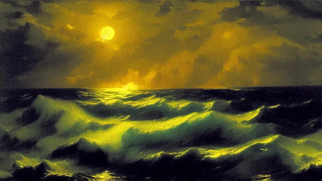 Image similar to high exposure ocean waves at night by ivan aivazovsky, by joaquin sorolla, 4 k resolution