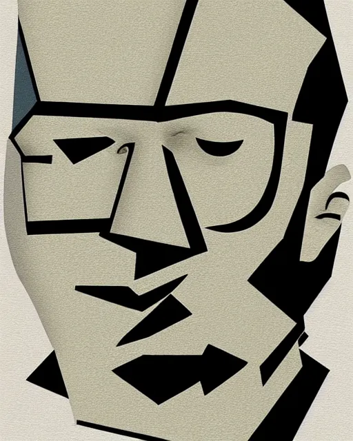 Image similar to cubist portrait of walter white, cubism, blank background, upper body only