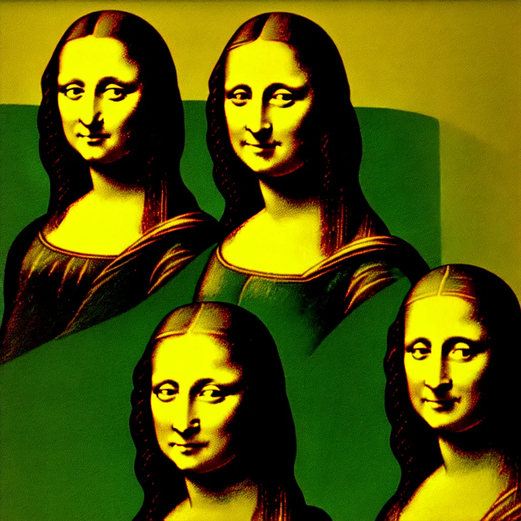 Image similar to the mona lisa painted by andy warhol