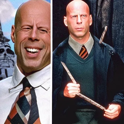 Prompt: bruce Willis as a harry potter