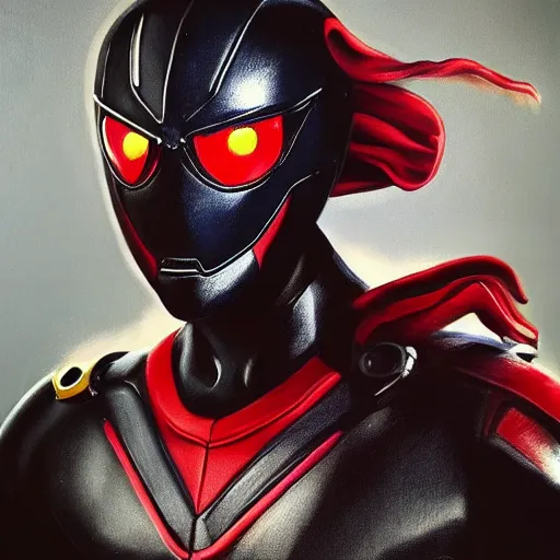 Prompt: a realistic painting by Raffaello Sanzi depicting the Kamen Rider Black with the face of Ryan Reynolds in the Renaissance,smooth,detailed,Sharp focus, trending on Artstation.