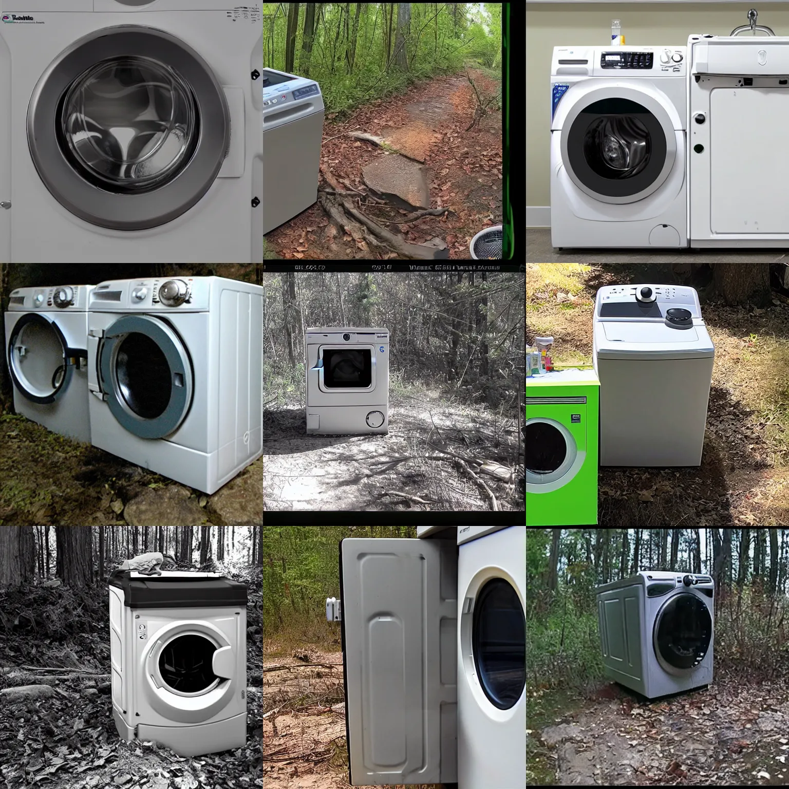 Prompt: trailcam footage of a washing machine