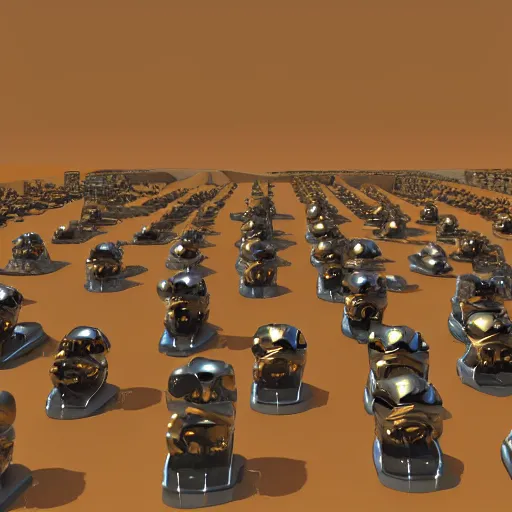 Image similar to army of army of metallic robots in desert, raytracing, 5 5 mm