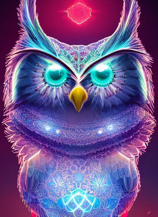 Image similar to symmetry!! product render poster vivid colors divine proportion owl, ice and snow, glowing fog intricate, elegant, highly detailed, digital painting, artstation, concept art, smooth, sharp focus, illustration,