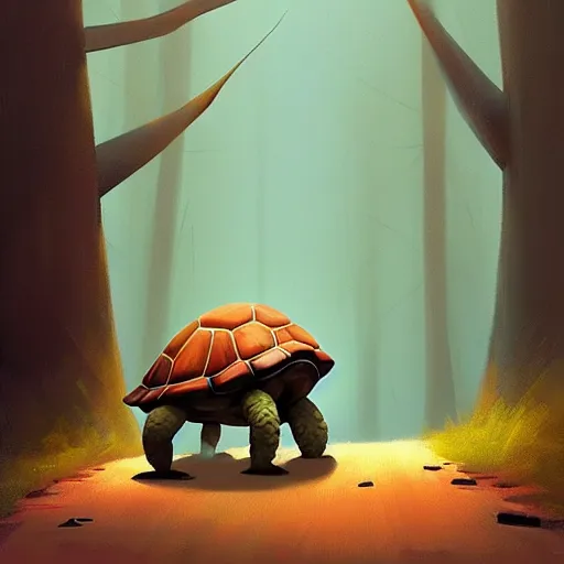 Image similar to Goro Fujita a portrait tortoise walking through the forest, painting by Goro Fujita, sharp focus, highly detailed, ArtStation