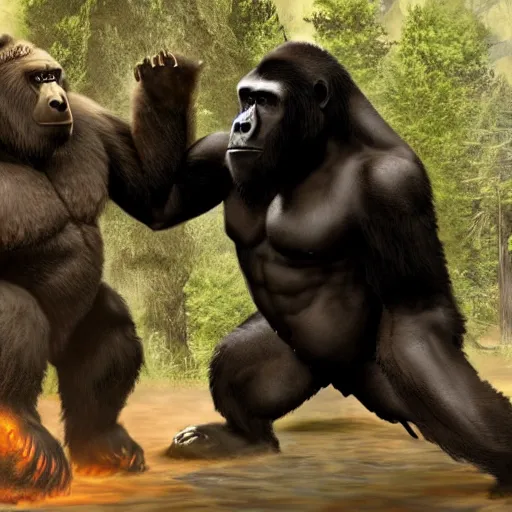 Image similar to a bear and a gorilla fighting in mortal kombat, highly detailed, 4 k