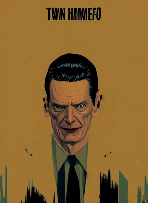 Image similar to Twin Peaks movie poster artwork by Michael Whelan and Tomer Hanuka, Rendering of Evil Cooper, from a scene from Twin Peaks, clean, full of detail, Matte painting, trending on artstation and unreal engine