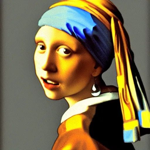 Image similar to orange cat with a pearl earring by jan vermeer, headshot, 8 k