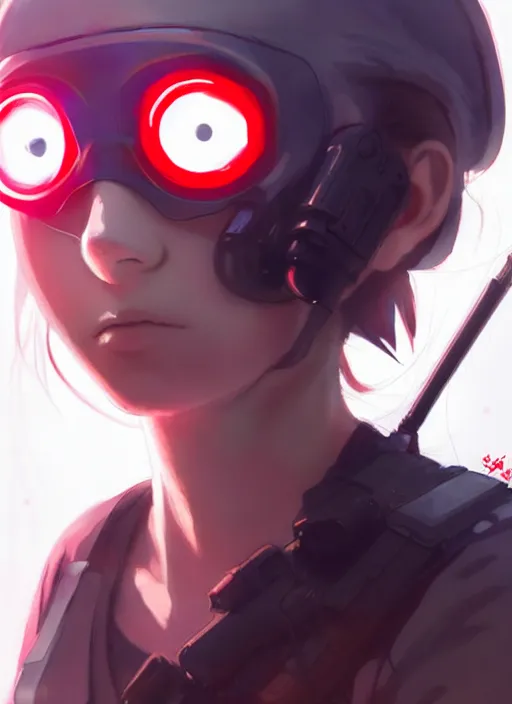 Prompt: a girl with red sports clothes, realistic airsoft mask, reflective lens, softair center landscape, illustration, concept art, anime key visual, trending pixiv fanbox, by wlop and greg rutkowski and makoto shinkai and studio ghibli and kyoto animation, airsoft cqb, symmetrical facial features, short hair, airsoft electric pistol, realistic anatomy