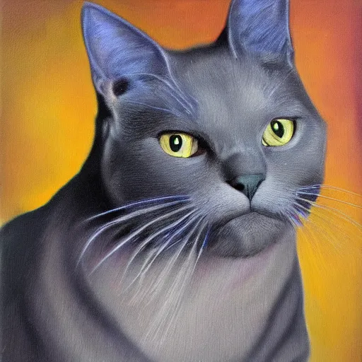 Prompt: russian blue cat being mutated by radiation, oil on canvas, realism