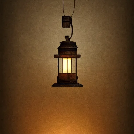 Image similar to oil lantern in musky office, dusty, cobwebs, ink stains, volumetric light, dark, art station, realistic painting