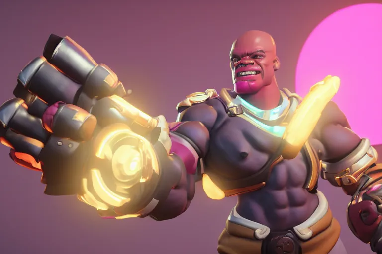 Image similar to doomfist, pink blazer, overwatch game, digital art, high detailed, unreal engine, artstation, 3 d render