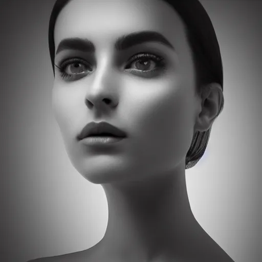 Image similar to beautiful female angel, Iranian, asymmetrical face, ethereal volumetric light, sharp focus