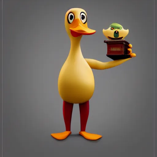 Prompt: anthropomorphic duck with human arms