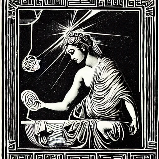 Image similar to Greek mythology pandora opening her box, block print, chiaroscuro, very beautiful, award-winning