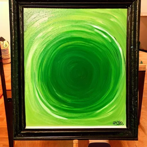 Image similar to a green ring on black canvas, done with one sweep, very wide brush stroke
