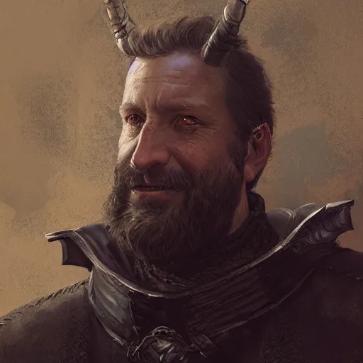 Image similar to Portrait of a middle aged man with big sideburns, mutton chops, detailed face, medieval armor, fantasy, highly detailed, cinematic lighting, digital art painting by greg rutkowski
