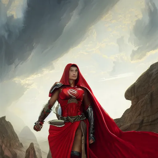 Prompt: an portrait of an female wearing spartan gear with a red cape on, digital painting, artstation, concept art, donato giancola, Joseph Christian Leyendecker, WLOP, Boris Vallejo, Breathtaking, 8k resolution, extremely detailed, beautiful, establishing shot, artistic, hyperrealistic, octane render, cinematic lighting, dramatic lighting, masterpiece, light brazen, extremely detailed and beautiful face