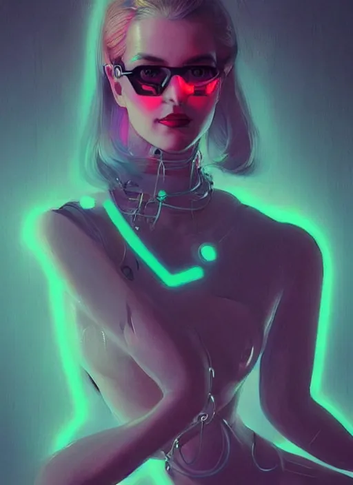 Image similar to portrait of female humanoid, intricate, retro 6 0 s cyberpunk high fashion, elegant, cyber neon lights, highly detailed, digital photography, trending in artstation, trending in pinterest, glamorous pose, concept art, smooth, sharp focus, art by artgerm and greg rutkowski