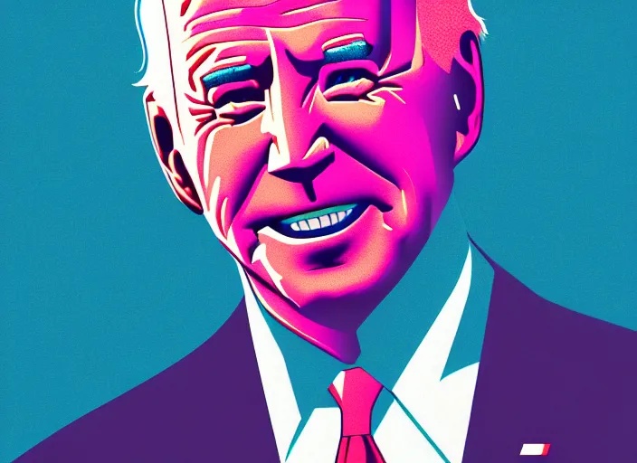 Prompt: Portrait of Joe Biden, colorful,modern art deco, risograph,Mads Berg, Karolis Strautniekas, stippled light, editorial illustration, detailed, matte print