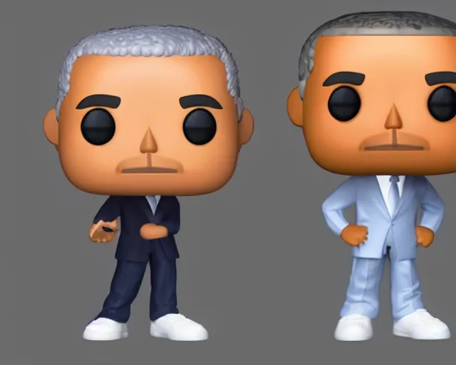 Image similar to full body 3d render for barack obama as a funko pop, studio lighting, white background, packaging, blender, trending on artstation, 8k, highly detailed