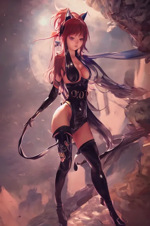 Image similar to cat girl in a blade and soul spinoff artbook rendered by the artist Nadezhda Tikhomirova, Jiyun Chae, Lê Long, Joe Madureira, trending on Artstation by Hyung tae Kim, artbook, Stanley Artgerm Lau, WLOP, Rossdraws , James Gurney