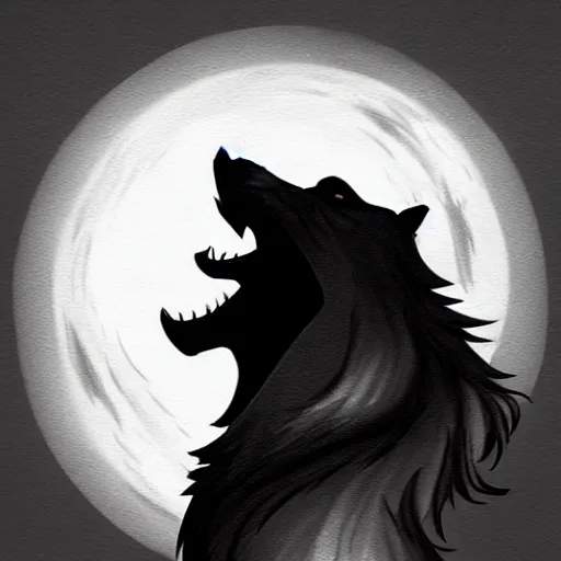 Image similar to werewolf howling at the full moon, side angle, artstation, pencil sketch