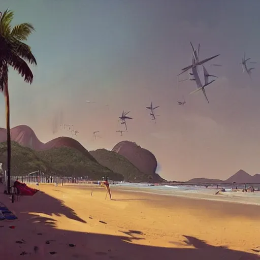 Image similar to beach in rio de janeiro, by stalenhag simon