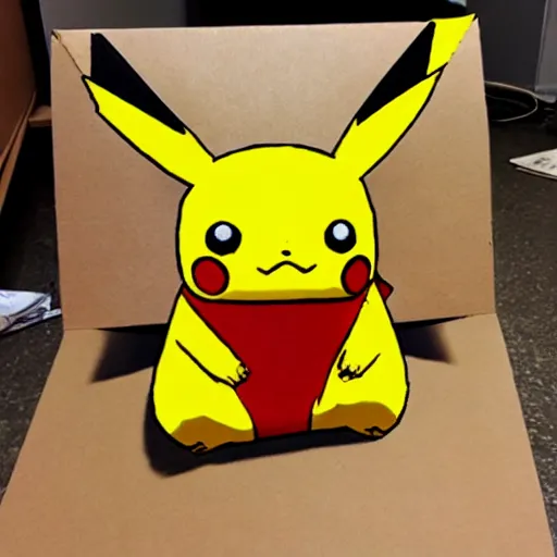 Image similar to Pikachu made out of cardboard