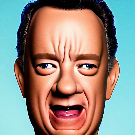 Prompt: tom hanks face morphed onto a tomato. still photograph. high detailed. studio lighting.