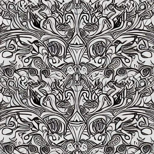 Prompt: drawing realistic stylized cute smiling cats in the style of art nouveau in a repeating pattern. symmetric. detailed. hd