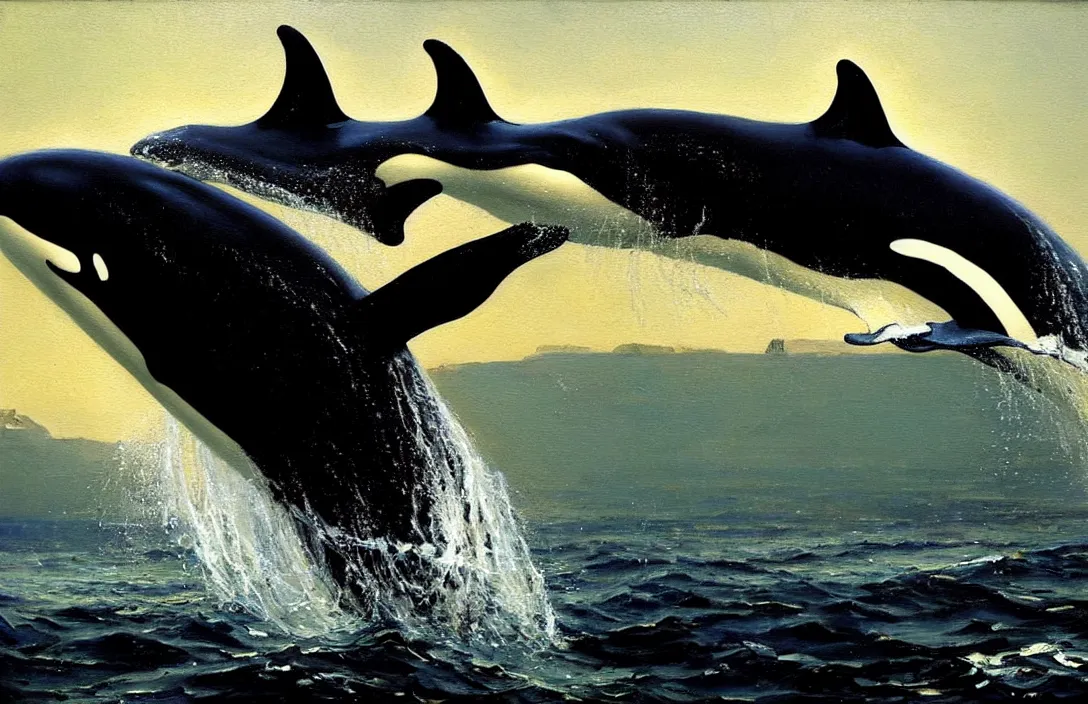 Prompt: a killer whale, detailed painting, epic lighting, by ilya repin, phil hale and kent williams