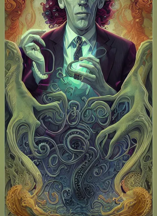 Image similar to lovecraft lovecraftian portrait of hugh laurie, cthulhu, pixar style, by tristan eaton stanley artgerm and tom bagshaw.