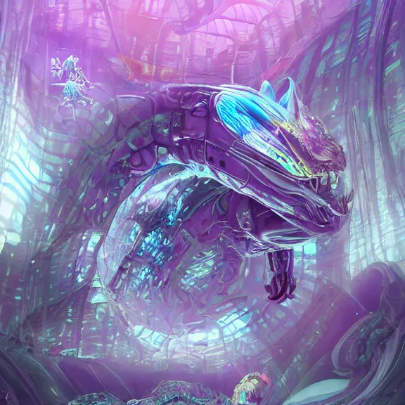 Image similar to inside a cavernous robotic stomach, the walls purple and pulsing, acid pooling inside, acid melting a small dragon, food pov, micro pov, prey pov, vore, dragon vore, digital art, pov furry art, anthro art, furry, warframe art, high quality, 8k 3D realistic, macro art, micro art, Furaffinity, Deviantart, Eka's Portal, G6