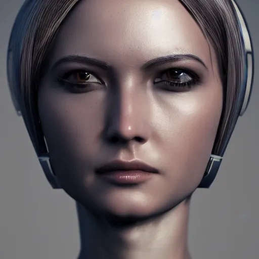 Image similar to close up headshot of a female android, intricately detailed mechanical parts, unreal engine, path tracing, 8k, artstation